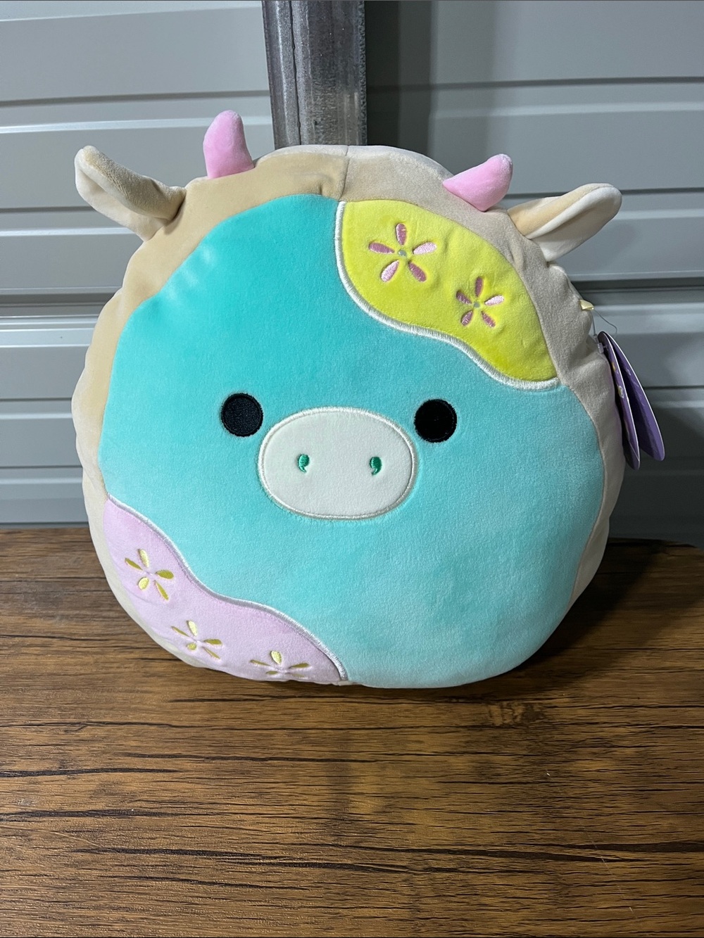 Squishmallows Aqua Multicolor Cow Accent Pillow - Pastel Mint, Pink & Yellow